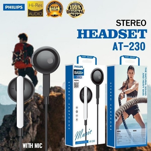 HEADSET HANDSFREE PHILIPS AT-229 &amp; AT-230 STEREO EARPHONE AT229 AT230