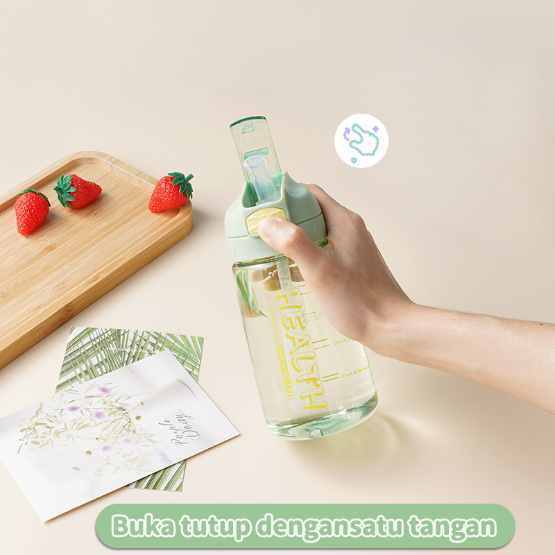 Letyeah &amp; Kaizenliving Botol Minum Portable Dengan Sedotan Botol Air Sekolah Olahraga Anti Tumpah Sport Water Bottle 550ml