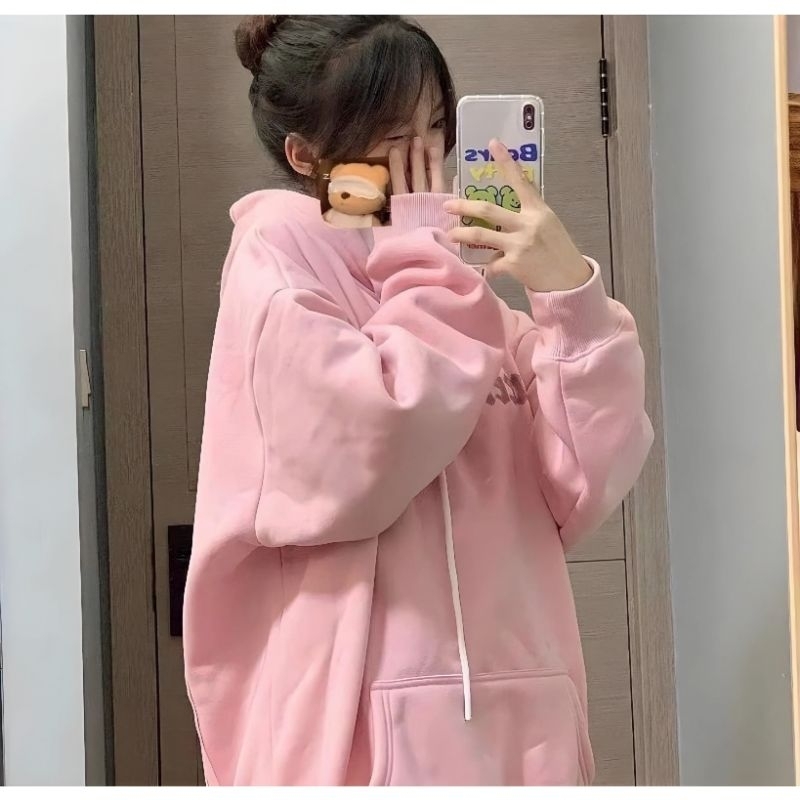 (S - 6XL) Hoodie Korean Hip Hop Style OVERSIZE GREENGUNGCHI Jaket Fleece Harajuku Bigsize Pria Wanita Cute Jumbo Biru Muda Peach Beige Putih Blue Pastel Color Soft Dusty Pink