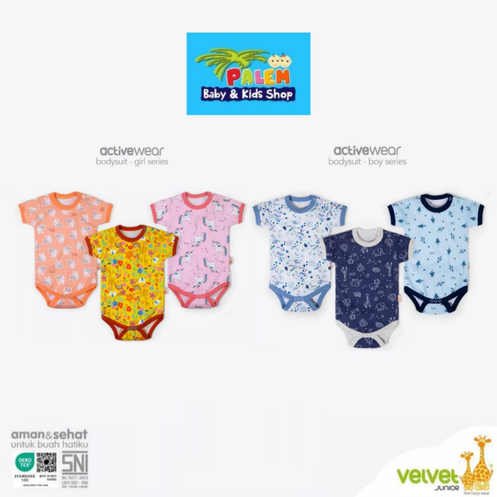 Velvet junior body suit Activewear jumper pendek/romper segitiga boy&amp;girl size NB/S/M/L isi 3pcs