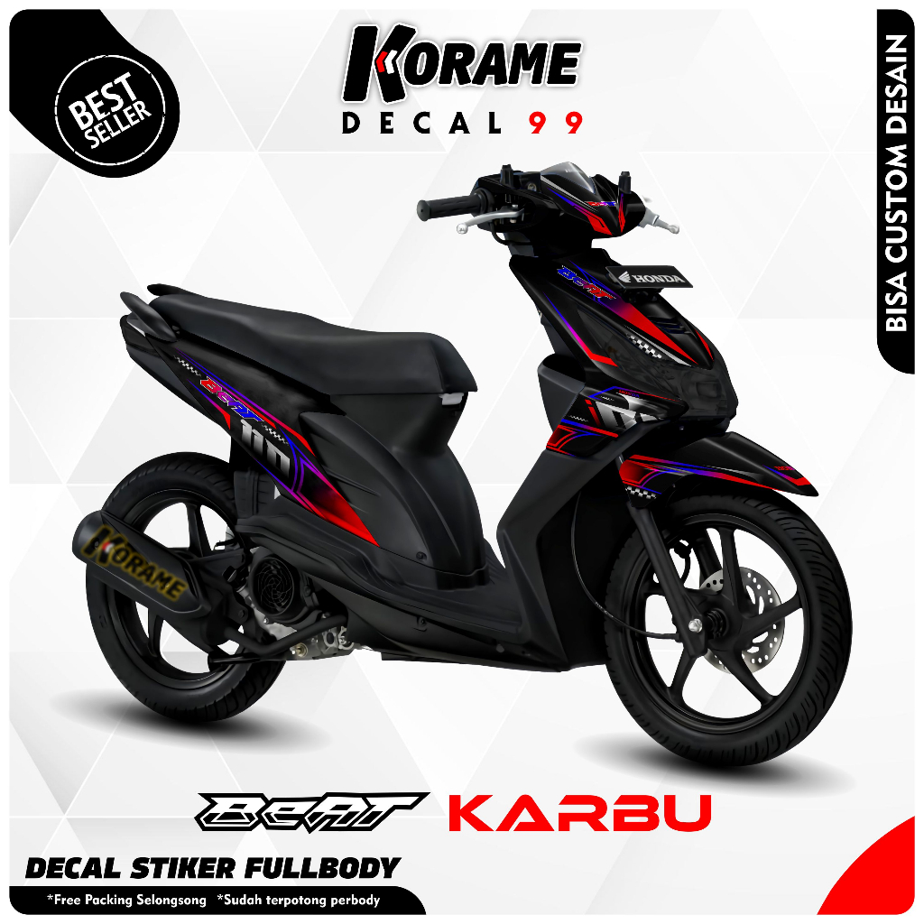 Decal Beat Karbu Full body - Stiker Variasi Motor BEAT KARBU Model Road Race Line Aurora Color Type 