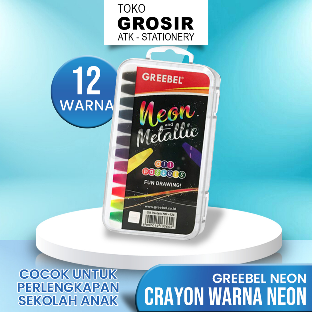 

GREEBEL Kids Oil Pastel / Crayon Neon Metallic 12 Warna - Toko Grosir ATK Stationery