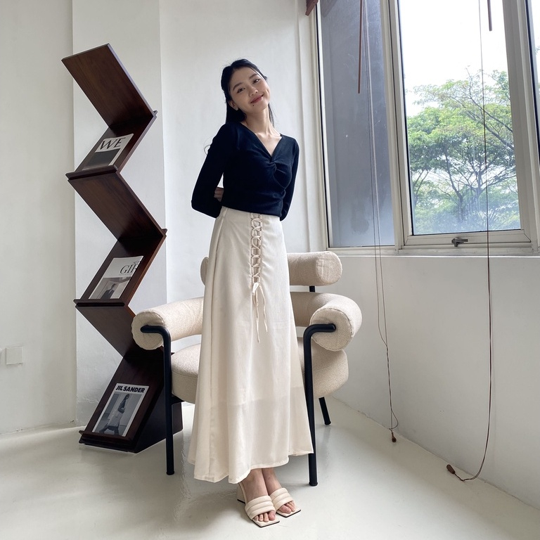 Rini Skirt - Rok Panjang Wanita - Rok Aesthetic Tali Serut Samping - Skirt Korean Style