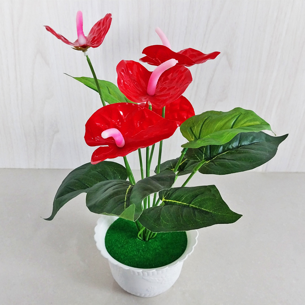 Tanaman Bunga Dekorasi Hias Plastik Palsu Bunga Keladi Anthurium Pajangan Artifical Flower Decoration Azgalery PBP21