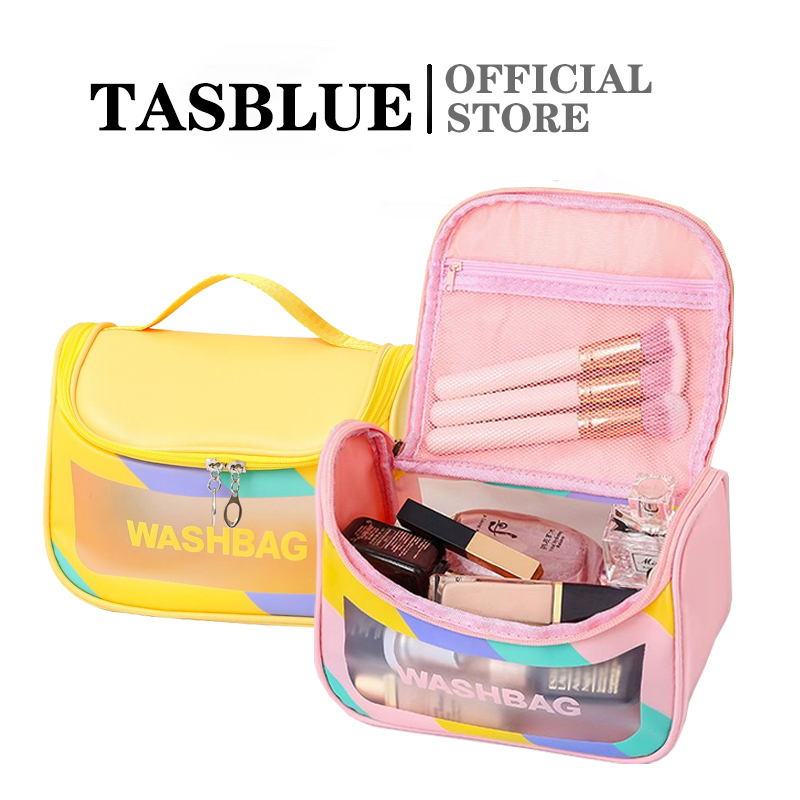 TASBLUE Tas kosmetik perjalanan / tas kosmetik wanita Korea tas kosmetik serbaguna / tas perlengkapan mandi transparan PU tahan air tas penyimpanan berkapasitas besar T03