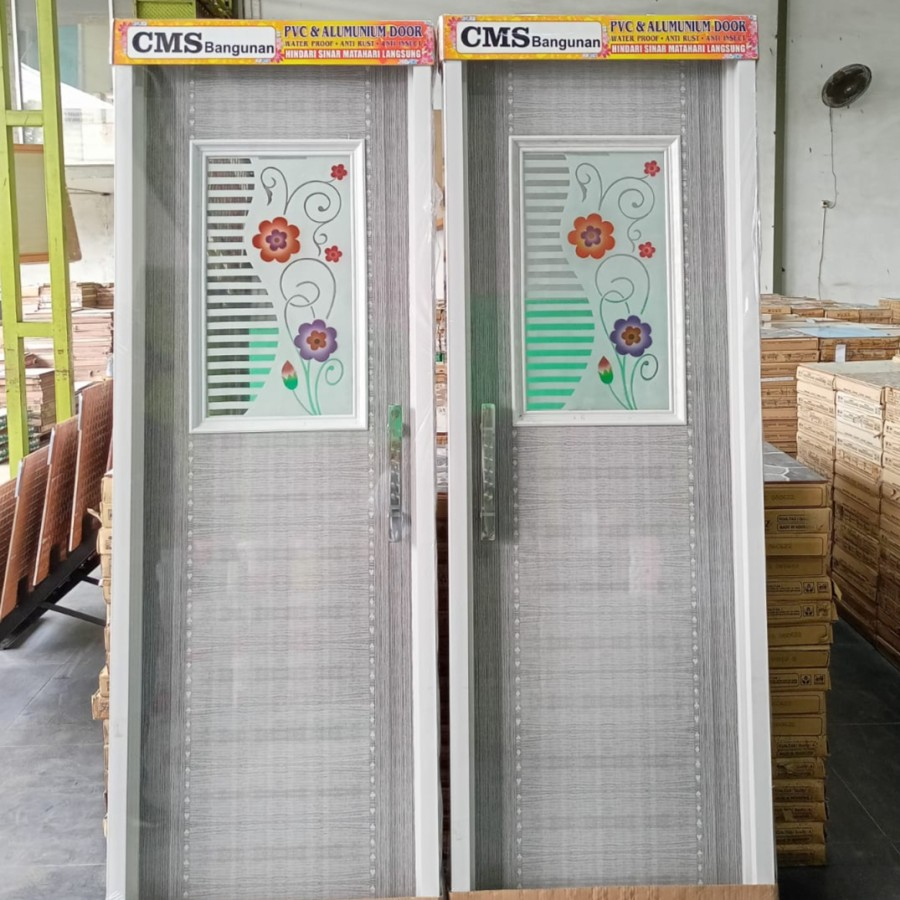 PINTU KAMAR MANDI PVC REMI 1/2 KACA GREY MOTIF BUNGA