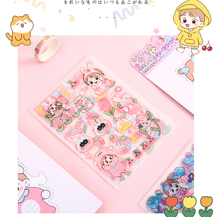 

STICKER DIY 1 SET 4 LEMBAR MOTIF CARTOON GIRL AND FOODIES AESTHETIC DIY / STICKER KARTUN LUCU BS