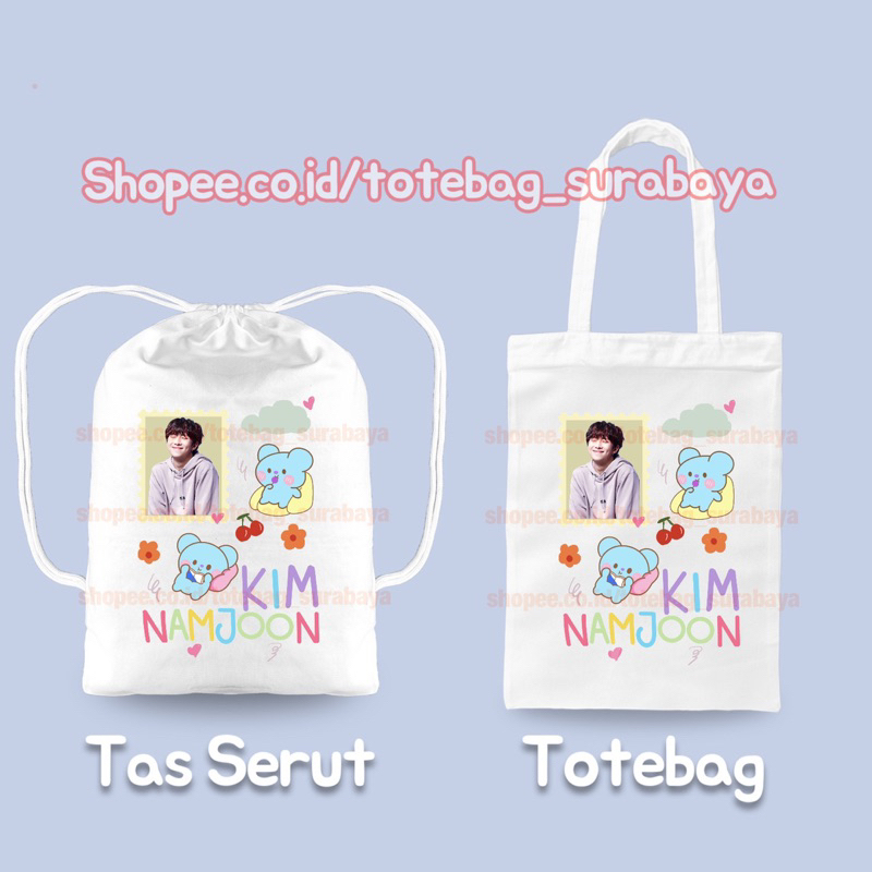 Tas Serut Kpop BTS String Bag Kanvas Totebag Tas Gendong Gambar Korea Tebal Premium Tote bag Lucu Korean Style Chibi Tas Kanvas Aesthetic Premium Tas Kekinian Totebag Cocok Sekolah kuliah Cute Cocok Pria Wanita