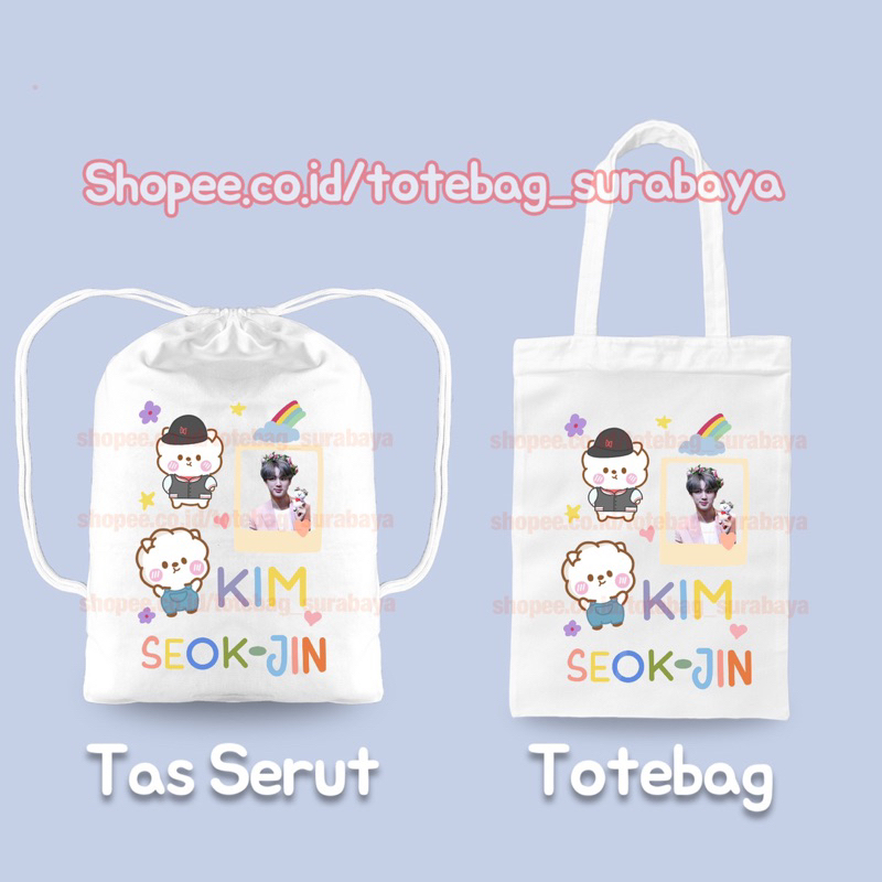 Tas Serut Kpop BTS String Bag Kanvas Totebag Tas Gendong Gambar Korea Tebal Premium Tote bag Lucu Korean Style Chibi Tas Kanvas Aesthetic Premium Tas Kekinian Totebag Cocok Sekolah kuliah Cute Cocok Pria Wanita