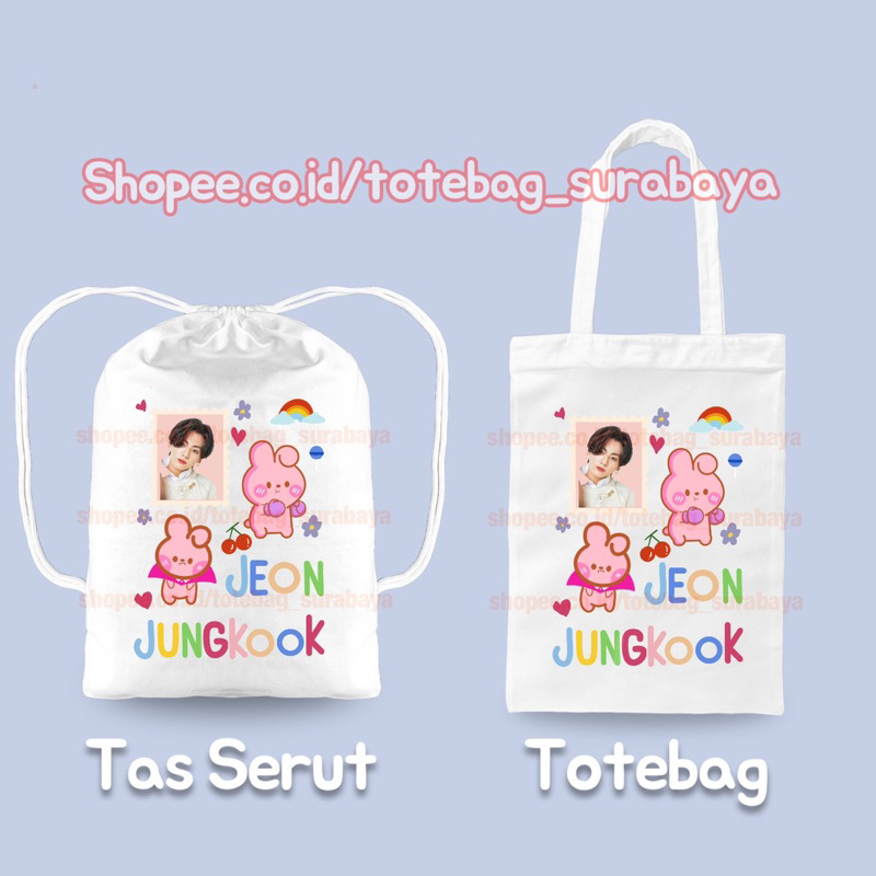 Tas Serut Kpop BTS String Bag Kanvas Totebag Tas Gendong Gambar Korea Tebal Premium Tote bag Lucu Korean Style Chibi Tas Kanvas Aesthetic Premium Tas Kekinian Totebag Cocok Sekolah kuliah Cute Cocok Pria Wanita