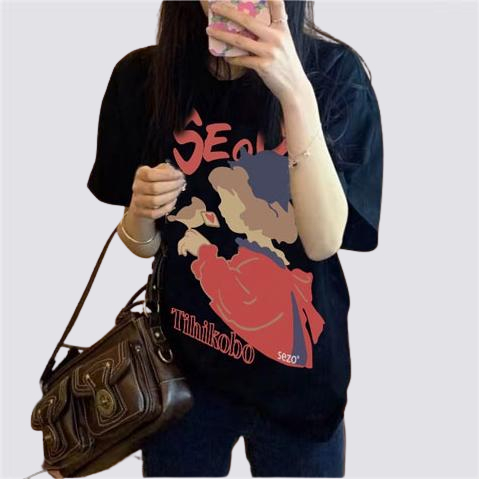 XIAOZHAINV Korean Style Anime Pattern Printing Kaos Wanita A0038