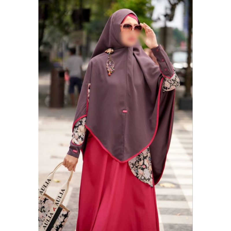Aulia Fashion set Gamis Magnolia Fushia Ash Grey