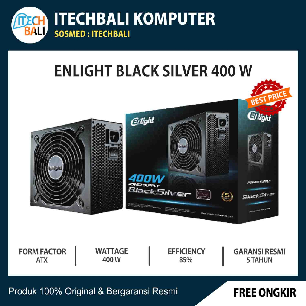PSU ENLIGHT Black Silver 400W | ITECHBALI