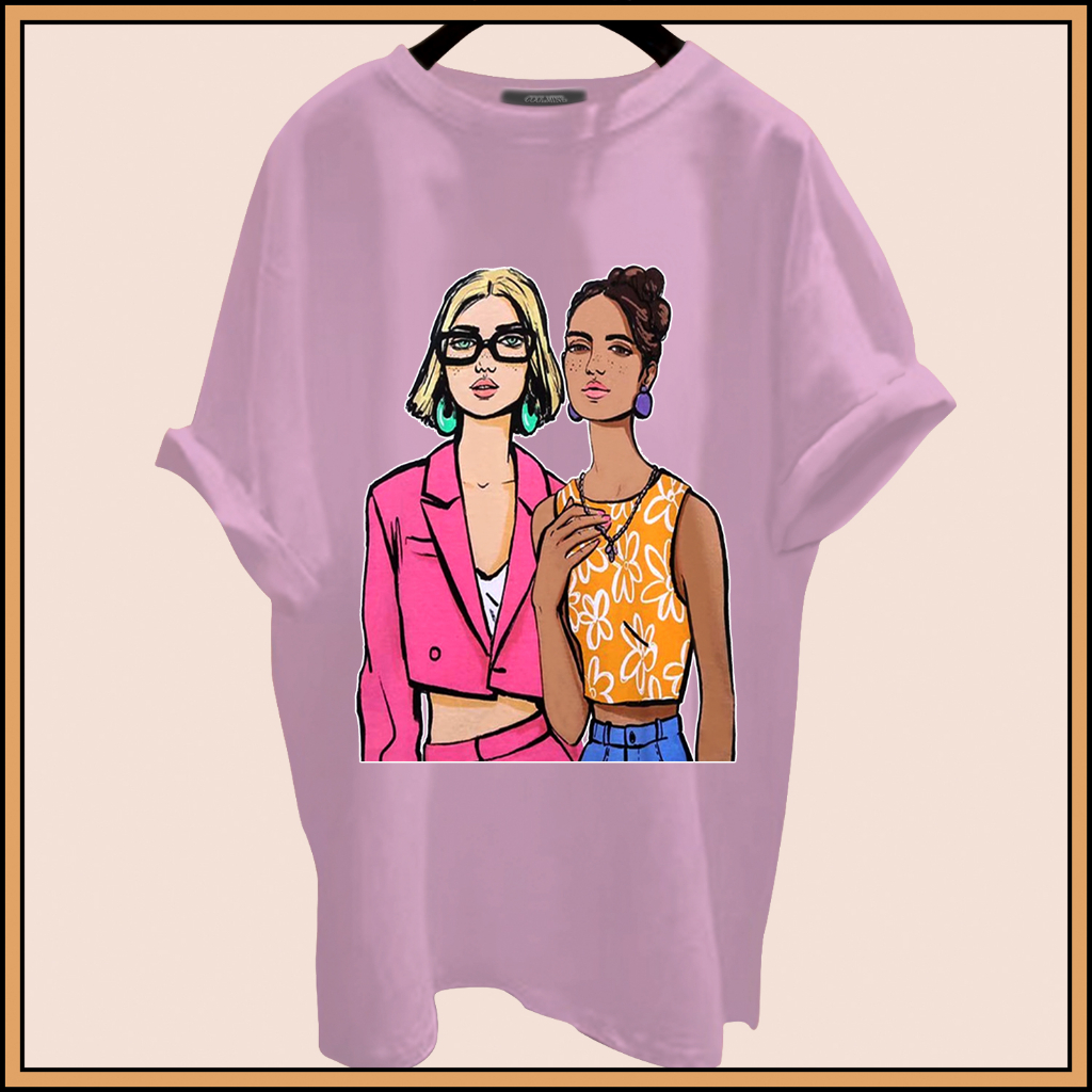 CALVIERO SHOP - BAJU KAOS ATASAN WANITA PRINT GIRL ORANGE PRINT