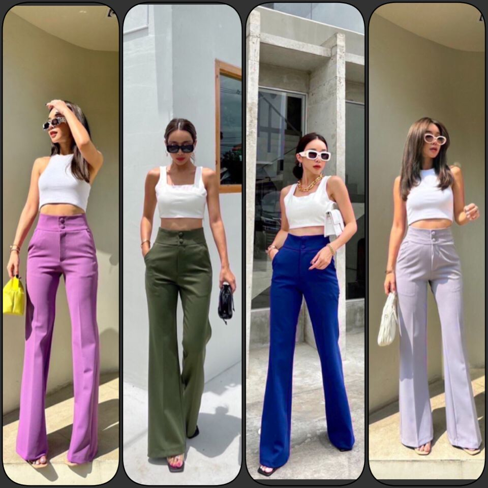 [ORI/AUTHENTIC] 008 PROMTHONG Celana Panjang Cutbray High Waist Culottes 2 Button Wanita Import Prem