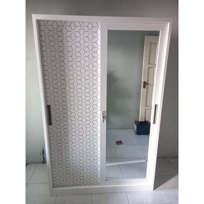 Lemari Baju Besi Sliding WD-SL302A- Lemari Baju Besi - Lemari Pakaian -  Lebar 120 cm (Besar) - Lema