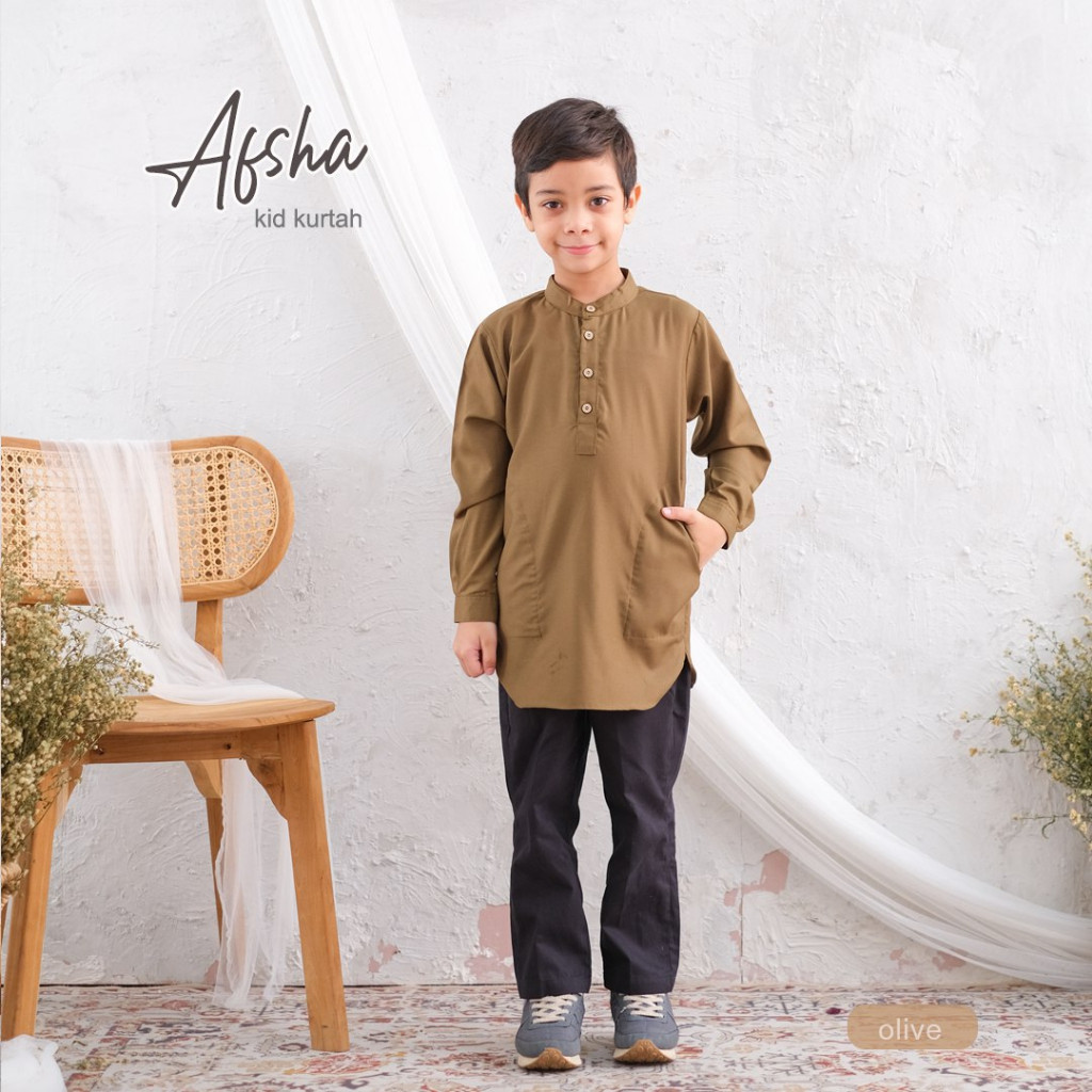 Riskirich Afsha Kurta kids Baju Koko Muslim Anak Laki-Laki Lengan Panjang Katun Toyobo Original