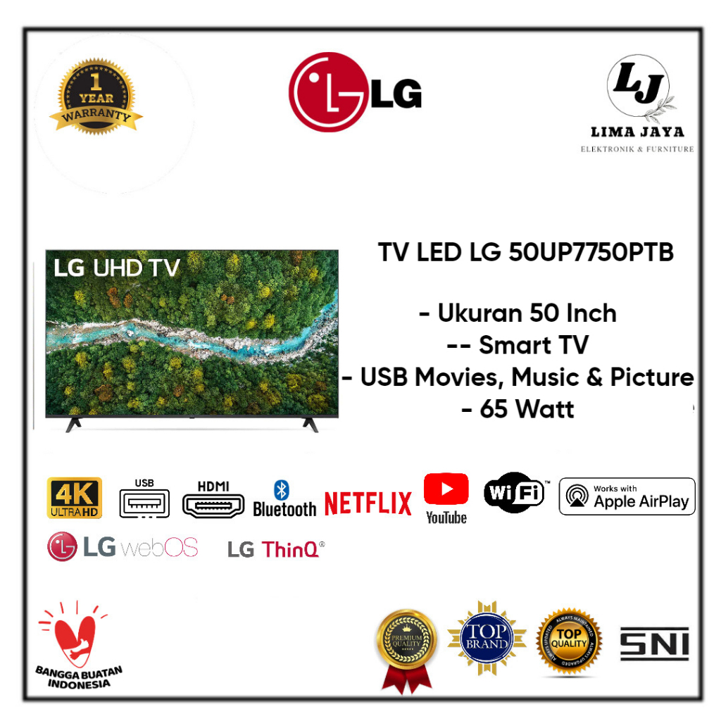 LG LED TV 50UP7750PTB Digital &amp; Smart TV LED LG 50 Inch 4K Ultra HD