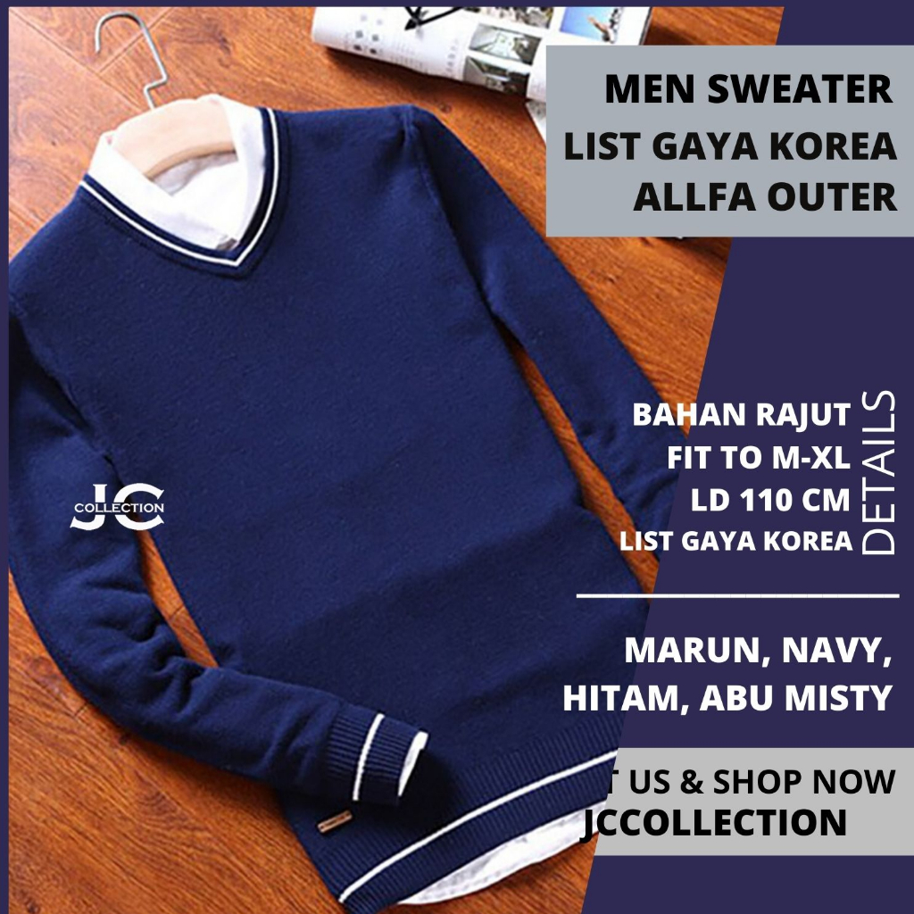 Sweater Rajut Pria Vneck Outer Knit Vleur Vneck Long Sleeve Alffa - JCCollections