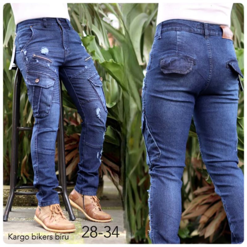 Celana Jeans Pria Cargo Bikers Navy Terbaru