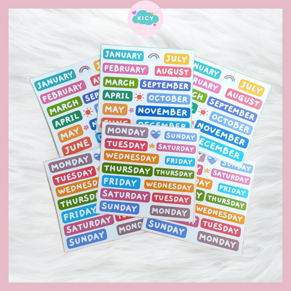 

[KICY] Stiker DAY MONTH Deco Stiker Hari Bulan Stiker Aesthetic Notes Planner Scrapbook Journal Bujo DIY