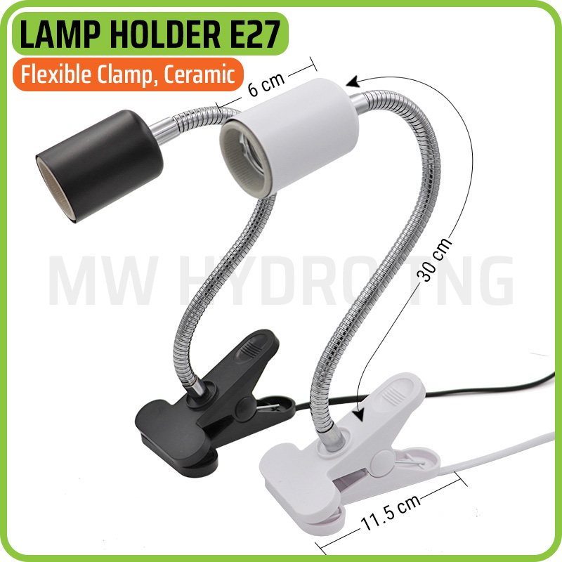 Fitting Jepit Lampu Fleksibel Keramik dengan Saklar, Flexible Ceramic E27 Lamp Holder Clamp &amp; Switch