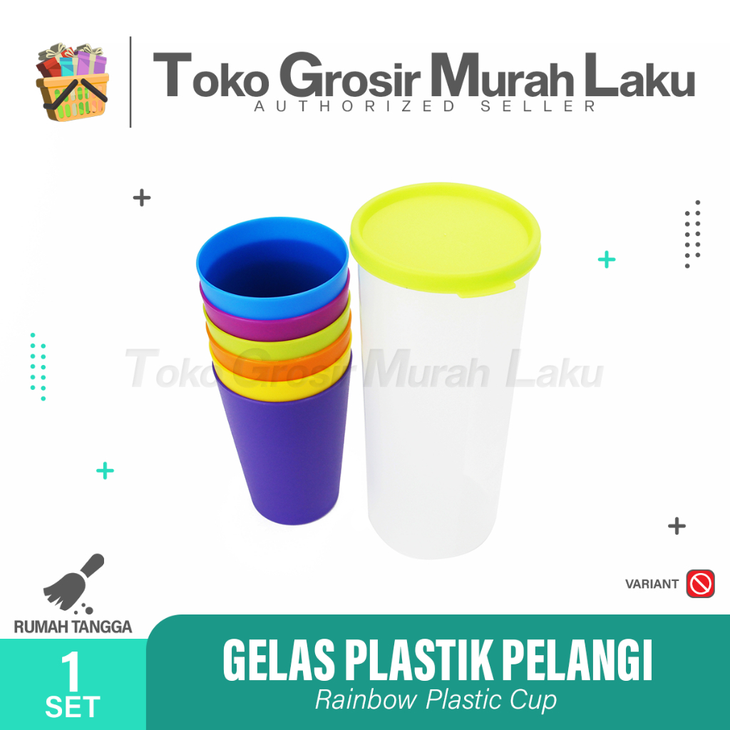 PROMO GELAS PELANGI GELAS PLASTIK RAINBOW PICNIC CUP SET SOUVENIR PESTA.