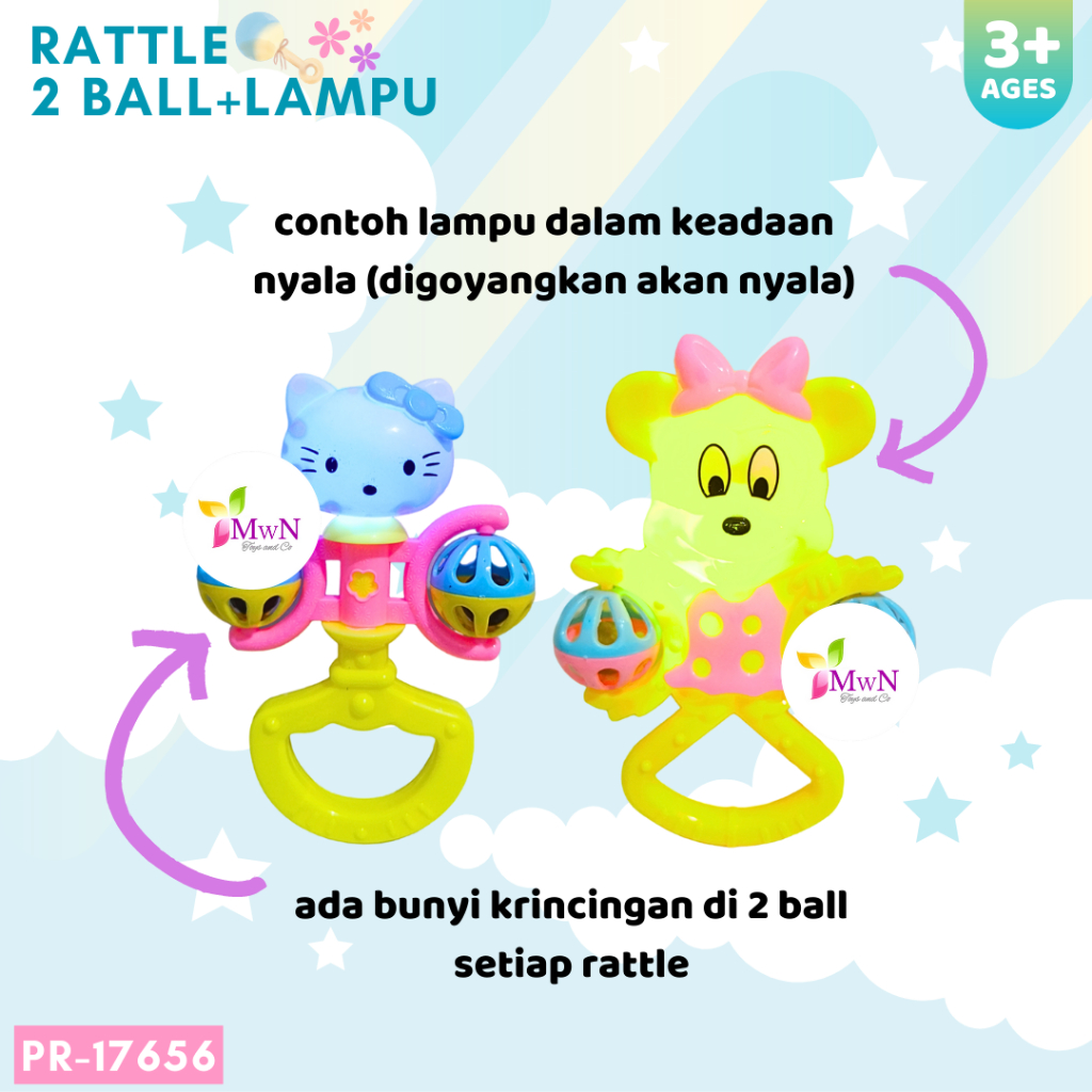 MWN Mainan Rattle Kerincingan Bayi 2 ball Lampu PR-17656