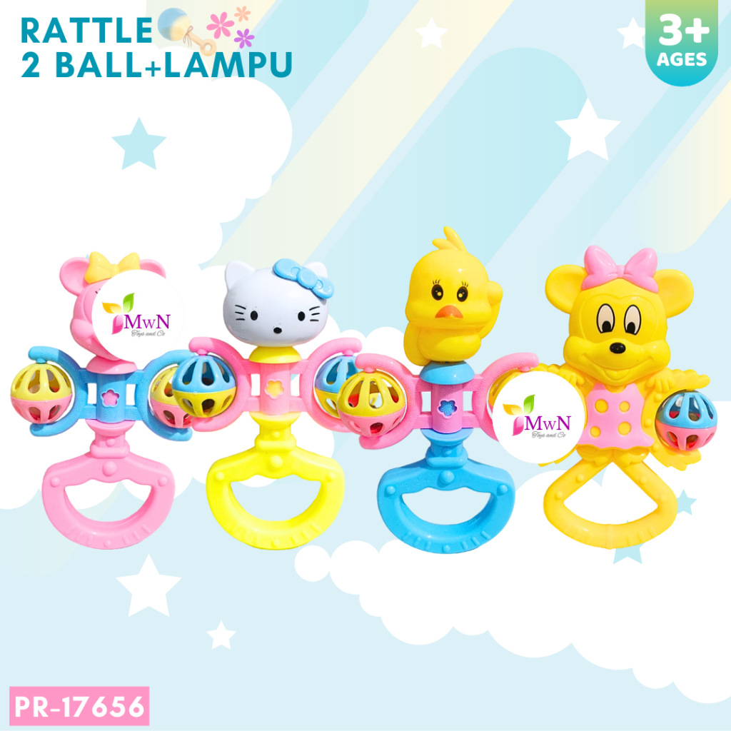 MWN Mainan Rattle Kerincingan Bayi 2 ball Lampu PR-17656