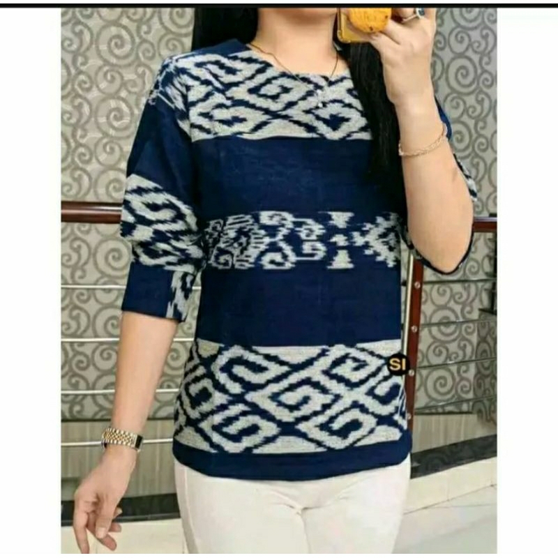 blus tenun atasan wanita,baju kantor etnik