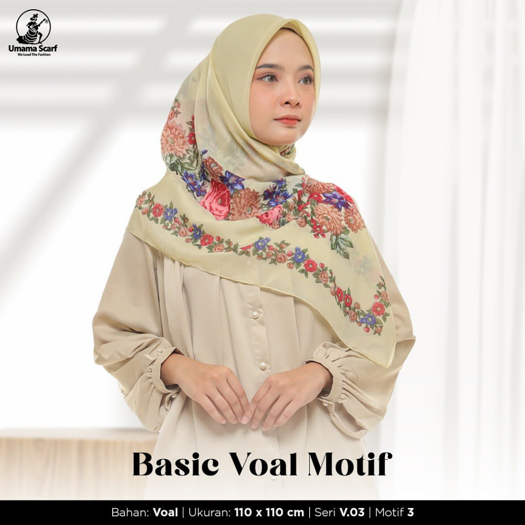 Umama HIjab Segi Empat Basic Voal Motif Terbaru [PILIH WARNA]