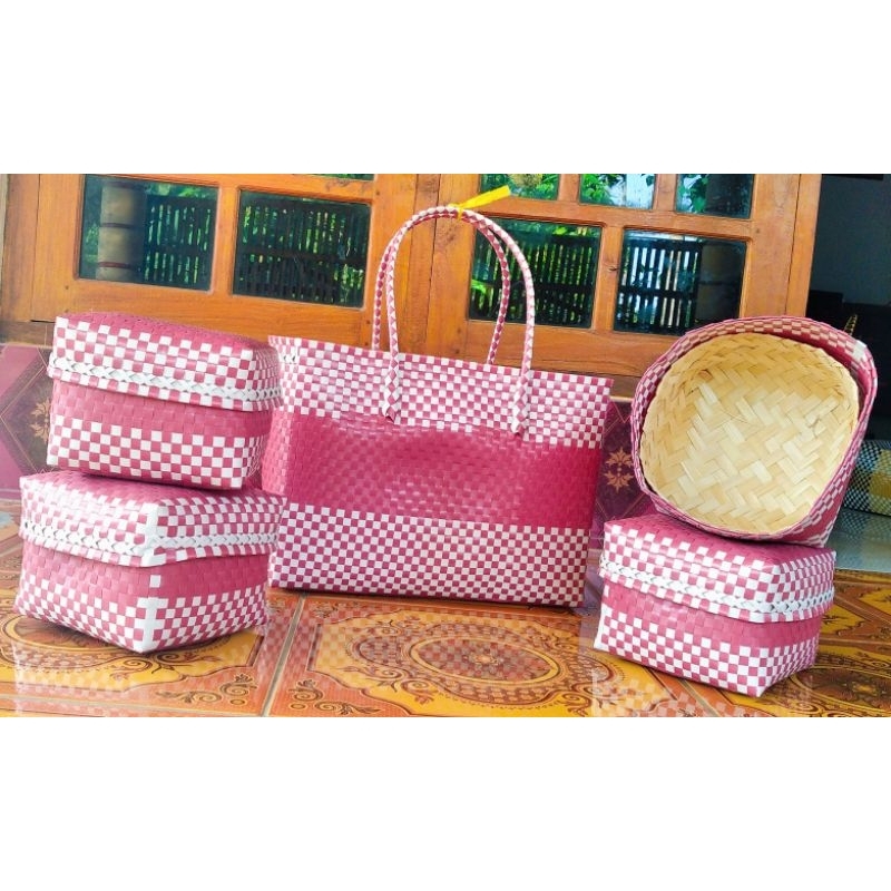 PROMO Tas Keben BALI plastik kaca murah GRATIS 4 besek bambu / Set tas keben BALI /  Tas canang/ Tas