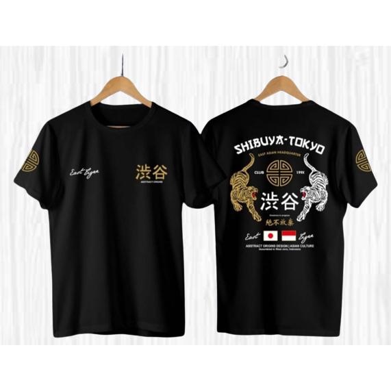 Kaos Pria Tshirt Distro Terbaru Keren Lengan Pendek Jepang Unisex Motif Sablon Bergambar Harimau Shi