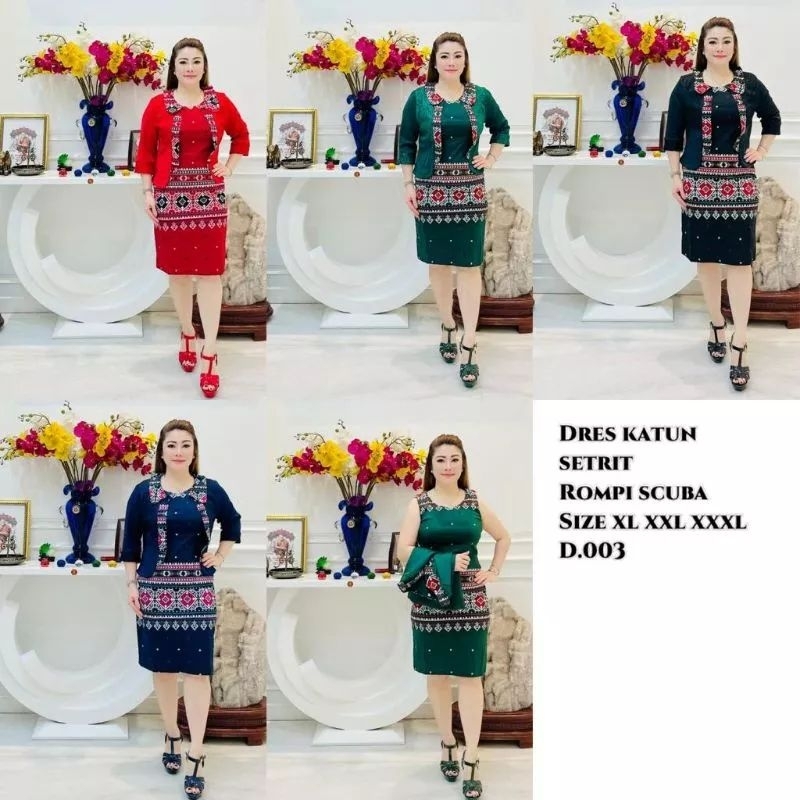 DRESS PESTA KATUN STRETCH MIX BLAZER LEPAS SCUBA BROKAT FIT XL XXL XXXL