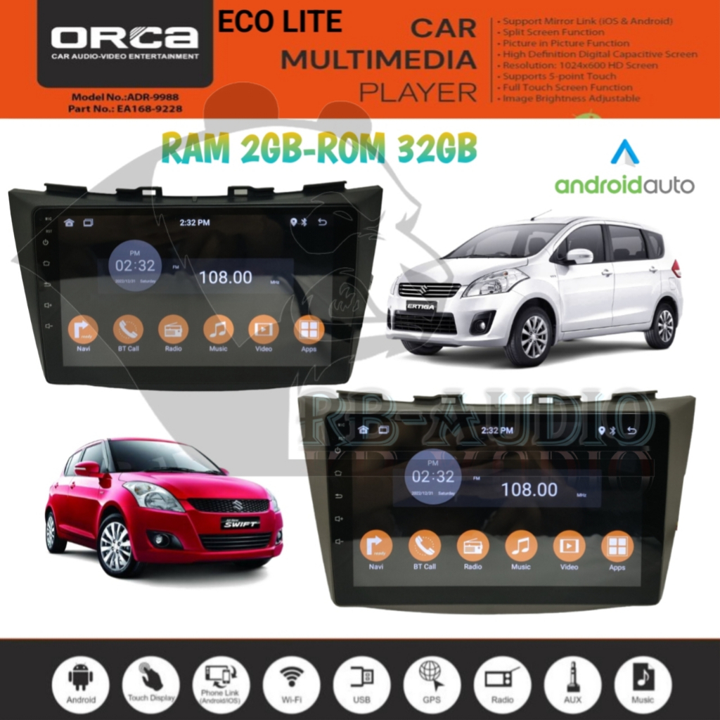 Head Unit Android Orca Eco Lite Suzuki Ertiga - Swift 9 inch Pnp 2GB-32GB