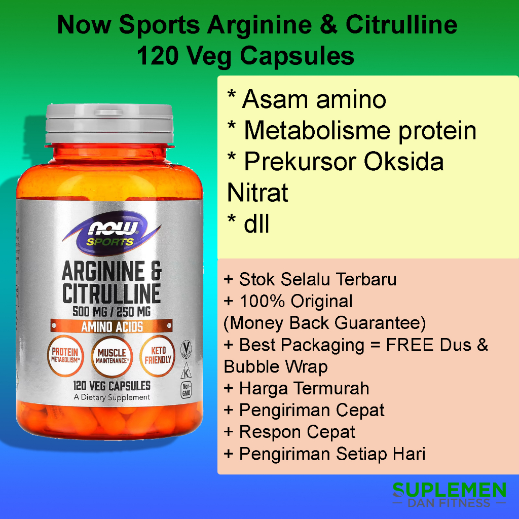Now Sports Arginine & Citrulline 120 Veg Capsul Sport L L Arginin Citrulin Citruline Sitrulin 500 mg