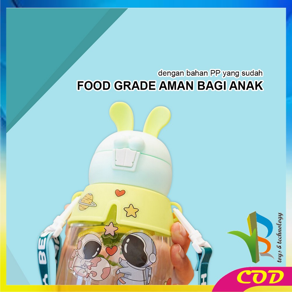 RB-C829 Botol Minum Anak 550ML Motif Kelinci Bunny Botol Air Minum Anak / Tempat Minum Anak dengan Sedotan Tali Panjang Anti Pecah Anti Tumpah