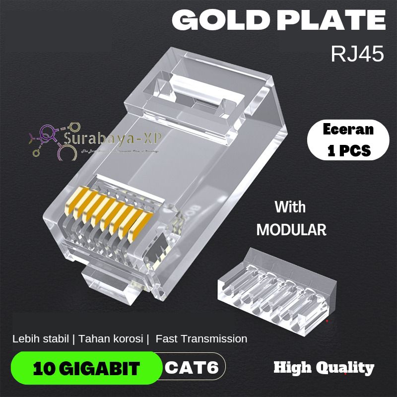 Konektor RJ45 CAT6 WITH MODULAR Gold Plate ECERAN 1 PCS