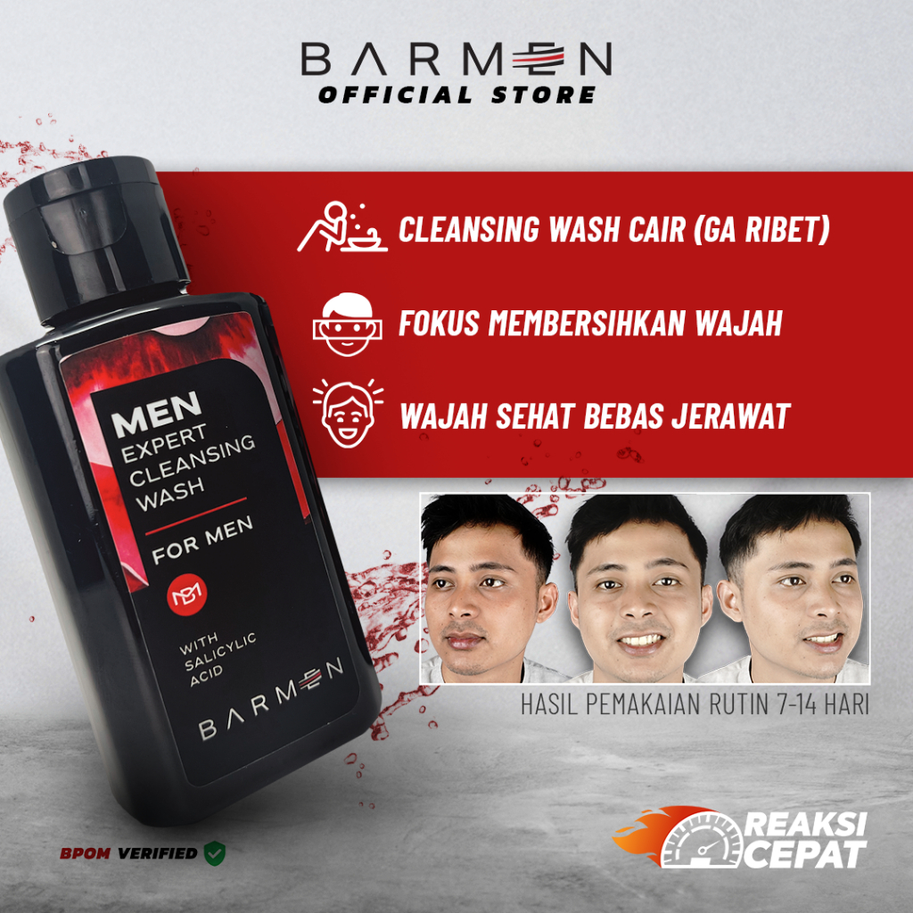 BARMEN Paket Anti Acne Cleansing Wash With BHA and Serum Anti Acne With Collagen + Tea Tree Oil