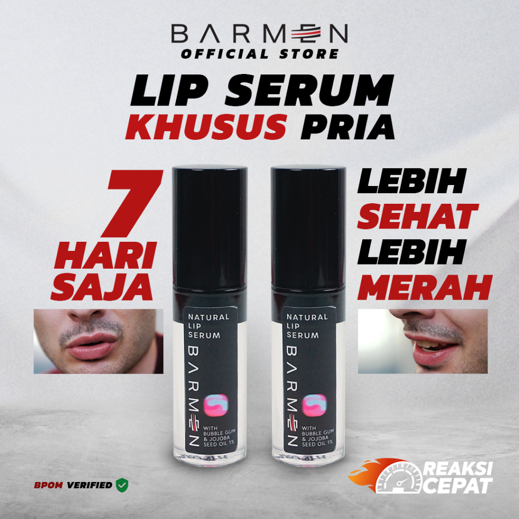 BARMEN Natural Lip Serum Lipcare Bibir Pria Vitamin, Pelembab, Perawatan Bibir Hitam ,Kering,Kusam dan Pecah-Pecah