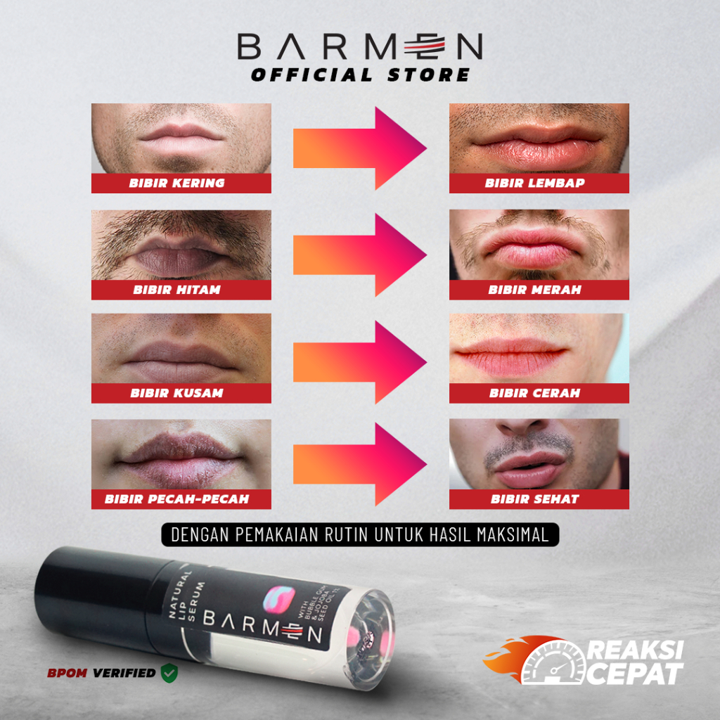 BARMEN Natural Lip Serum Lipcare Bibir Pria Vitamin, Pelembab, Perawatan Bibir Hitam ,Kering,Kusam dan Pecah-Pecah