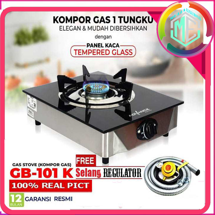 Kompor Gas Kaca 1 Tungku Advance GB-101K Glass free selang regulator BERGARANSI RESMI MANTAP