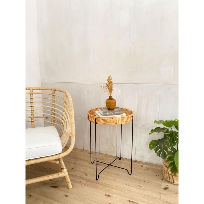 Table Round Rattan Tulang Asli