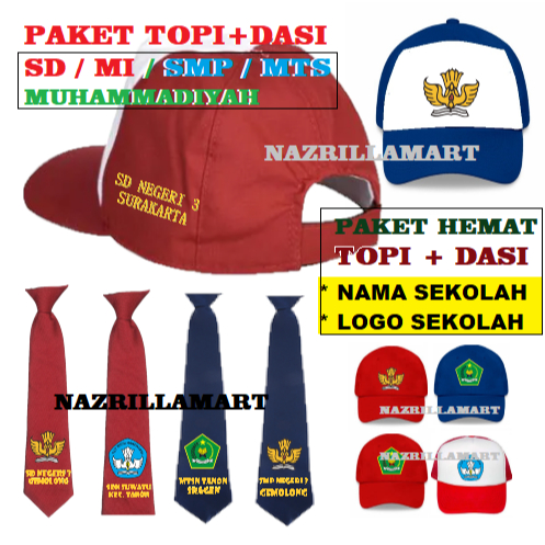 PAKET TOPI DAN DASI SEKOLAH / topi sd smp smk sma / dasi sd smp sma smk / atribut sekolah / topi