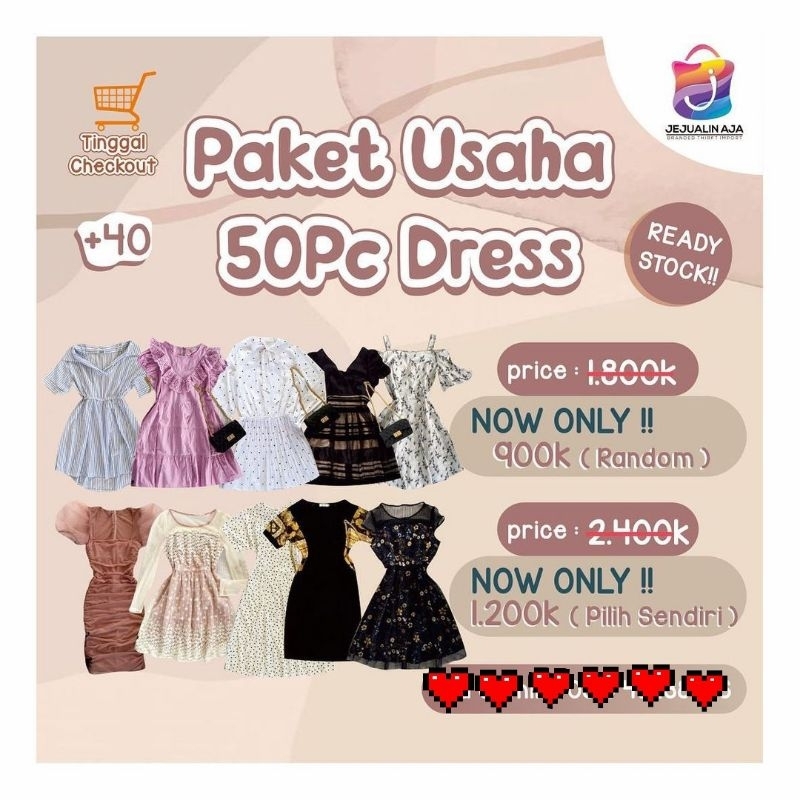 grosir dress 50 pcs midi dress, long dress, home dress, motif bunga-bunga, salur, vintage