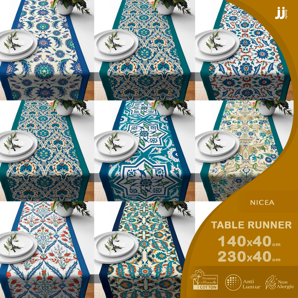 TABLE RUNNER TAPLAK MEJA PRINT MOTIF ABSTRAK  NICEA TURKISH 140X40 DAN 230X40 CM