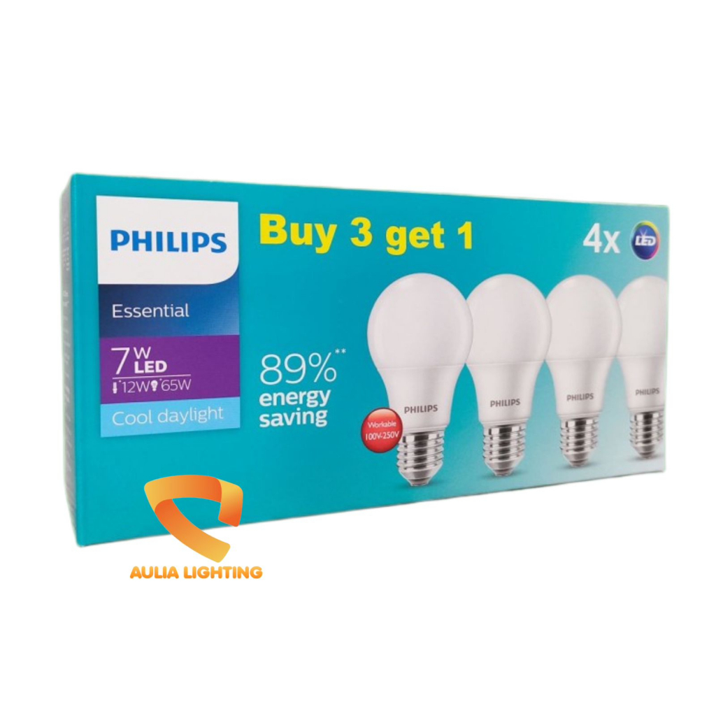 PHILIPS LED MULTIPACK ESSENTIAL 5W 7W 9W 11W PAKET BELI 3 GRATIS 1 LAMPU BOHLAM GARANSI RESMI NYAMAN DI MATA 5WATT 7WATT 9WATT 11WATT