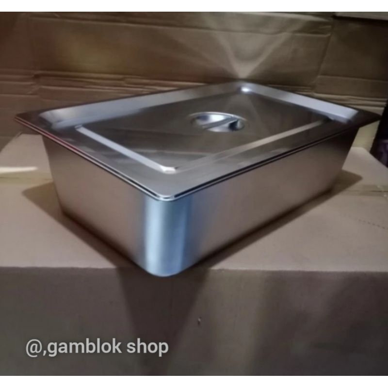 Wajan Kotak/Penggorengan Food Pan Plus Tutup Stainless Steel P53xL33xT15cm Tebal 1.0mm