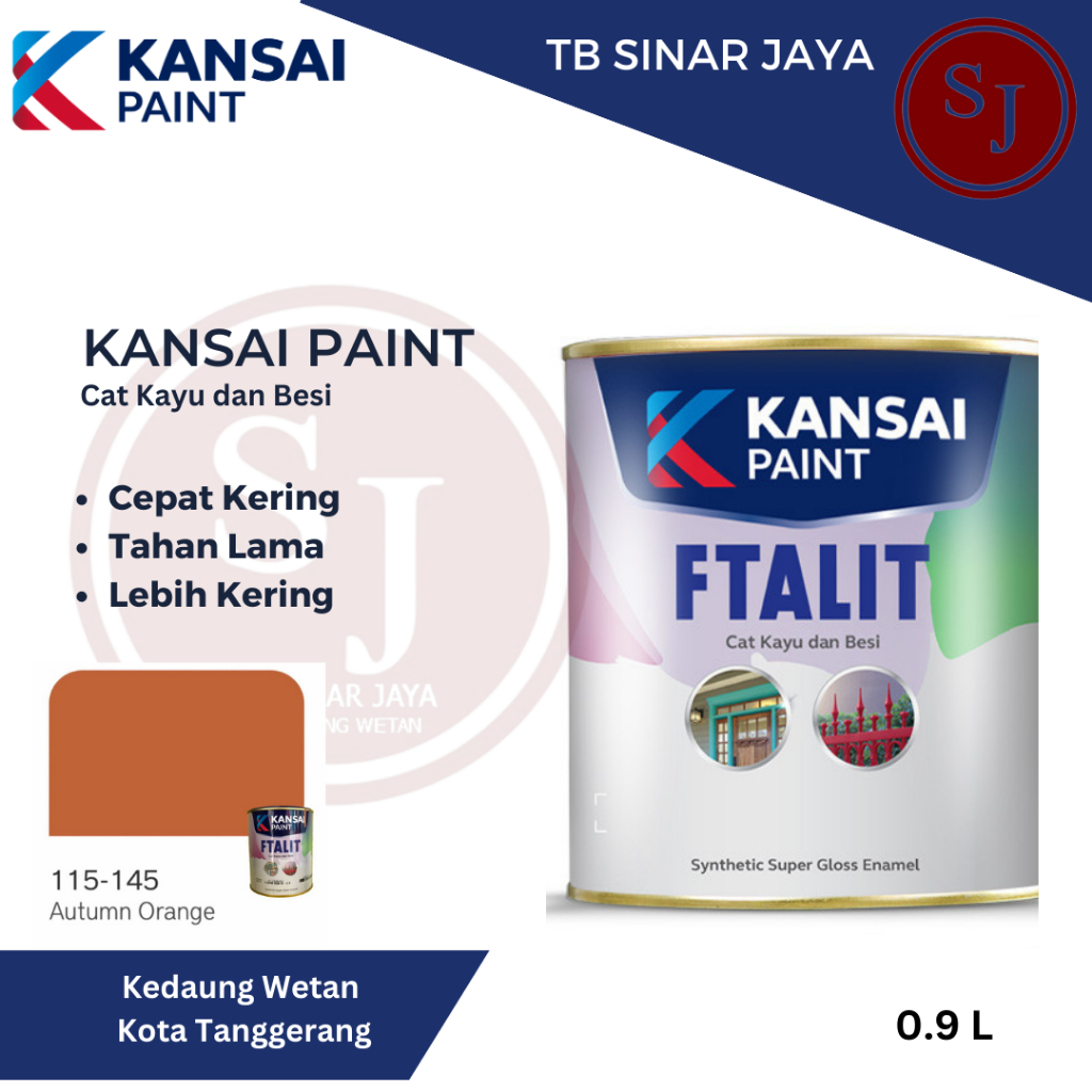 Cat Kayu dan Besi Kansai Paint Ftalit Warna Glos 1kg 115 - 145 Autumn Orange