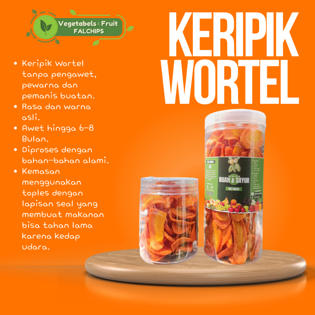 

PRODUK TERLARIS Keripik Wortel (Kripik Carrot Chips) Wortel Sayur Super HALAL - Gurih Kriuk Healthy Snacks Renyah Premium